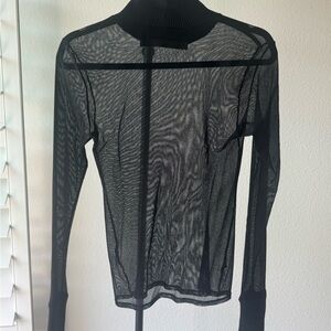 Enza Costa Mesh Cuffed Turtleneck Top